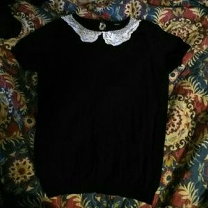 Cute Goth Wednesday Adams Lace Collar Shirt